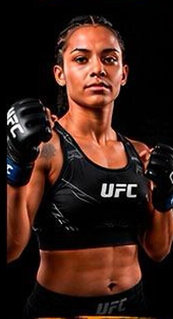 Rondinha, lutadora do UFC, de luvas e em guarda
